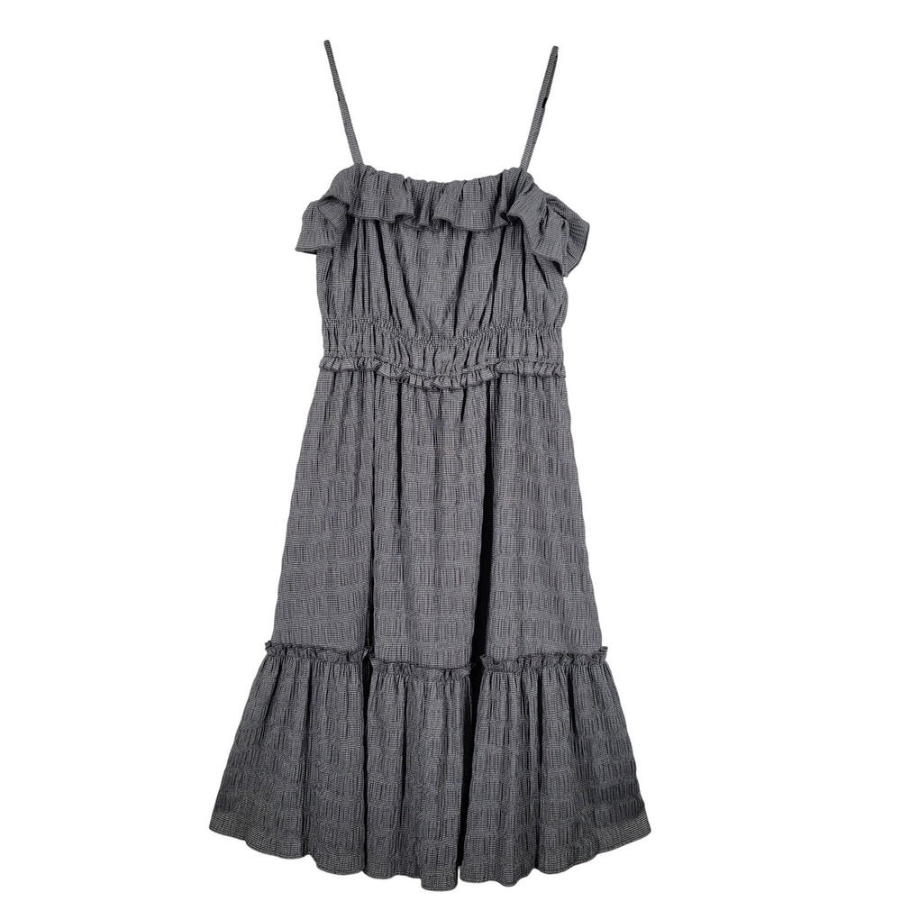 Tahari Black White Gingham Houndstooth Tiered Ruffle Midi Dress Womens Large